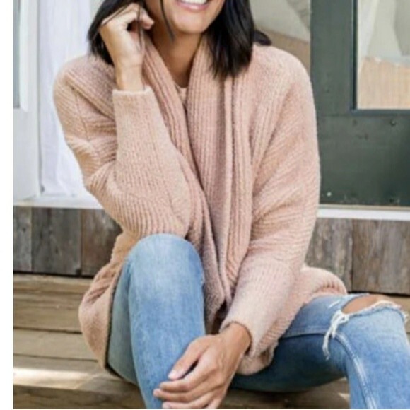 Barefoot Dreams Coral Pink Open Front Cardigan Ribbed Chenille Sweater 3X - Picture 1 of 9